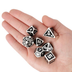 Pack de 7 Dados Metálicos con Bolsa de piel / Bandeja negra - ENHANCE